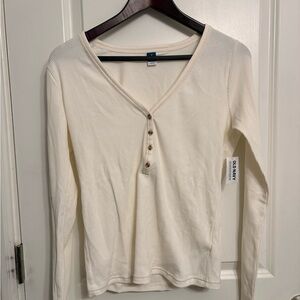 Old Navy Cream Ribbed Long Sleeve Top
